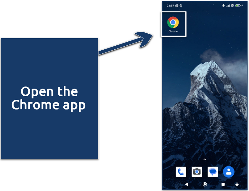 Screenshot showing how to open the Chrome app on Android