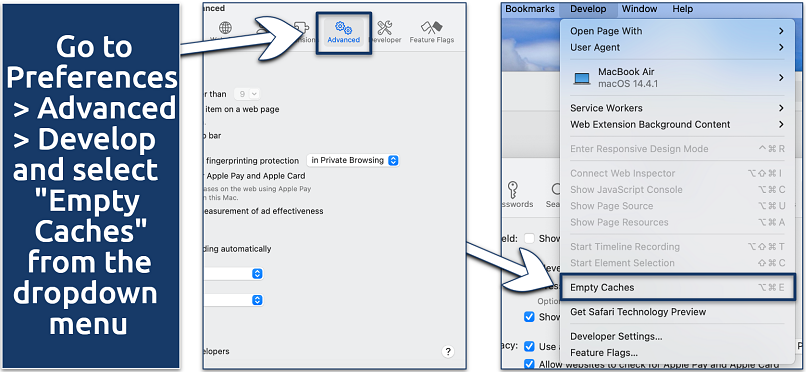 Screenshot showing Safari's advanced settings