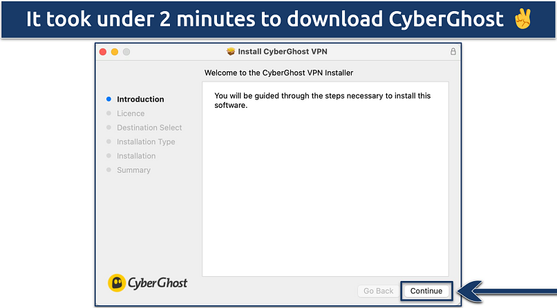 Screenshot showing the CyberGhost installer