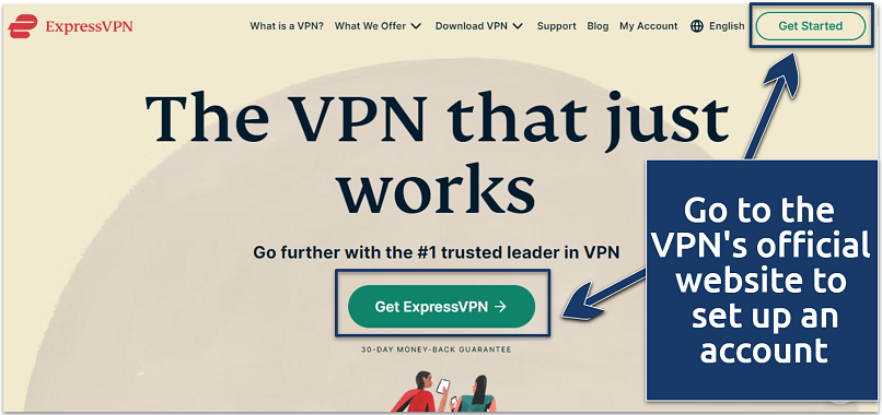 A screenshot of the ExpressVPN homepage