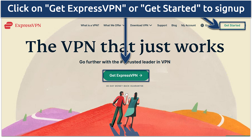 Screenshot showing the ExpressVPN website landing page