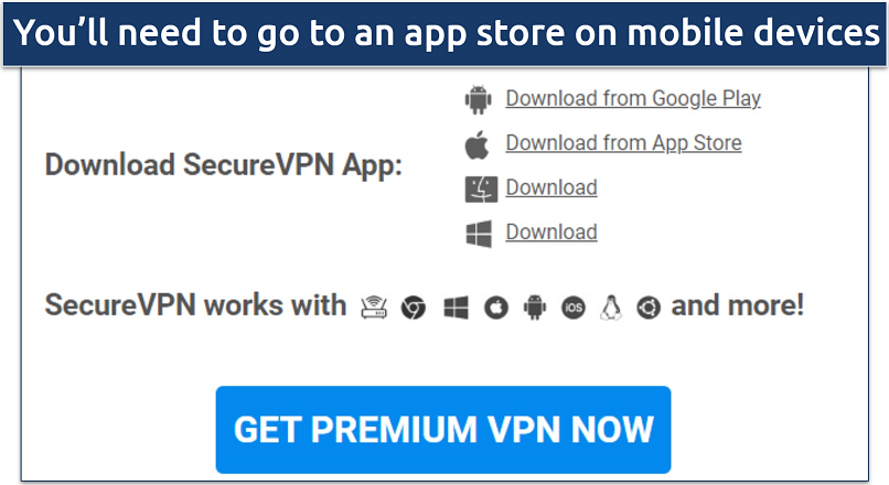 Screenshot of Secure VPN's download page