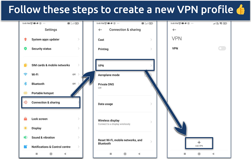 Screenshot showing how to create a new VPN configuration