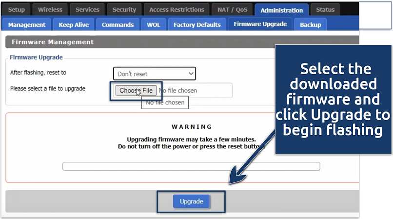 Screenshot showing a router flashing process