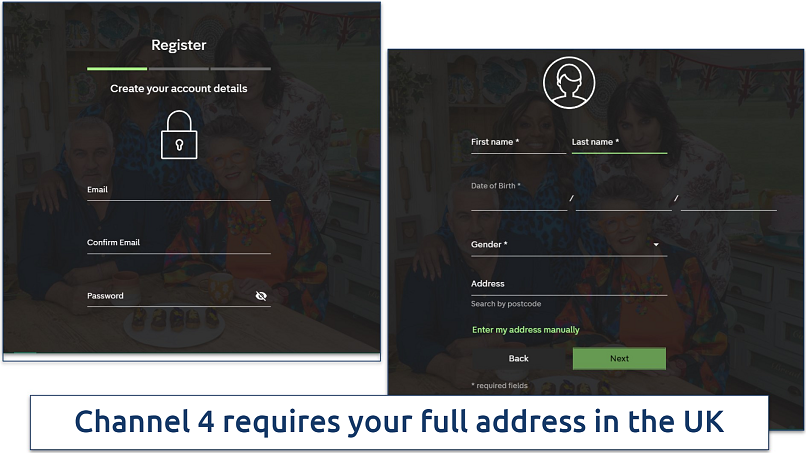 Screenshot of Channel 4's signup process