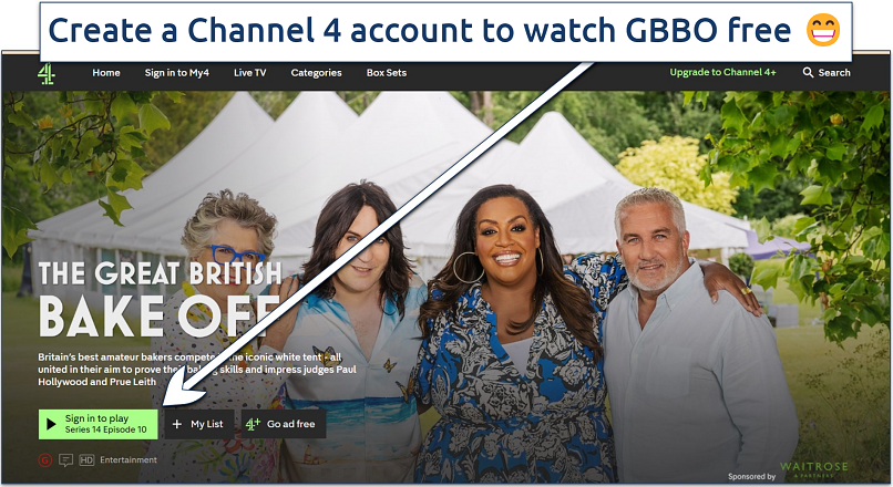 Screenshot of The GBBO page on Channel 4's website