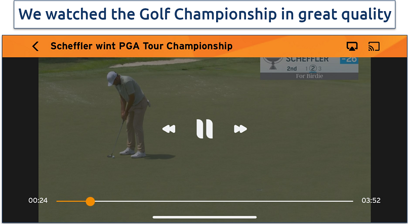 Screenshot of PGA Tour Championship streaming on the Ziggo Sport Totaal app