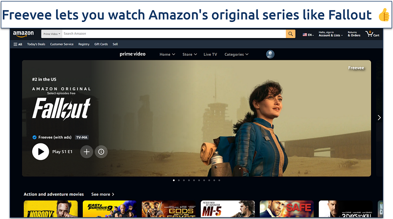 Screenshot of Amazon Freevee homepage