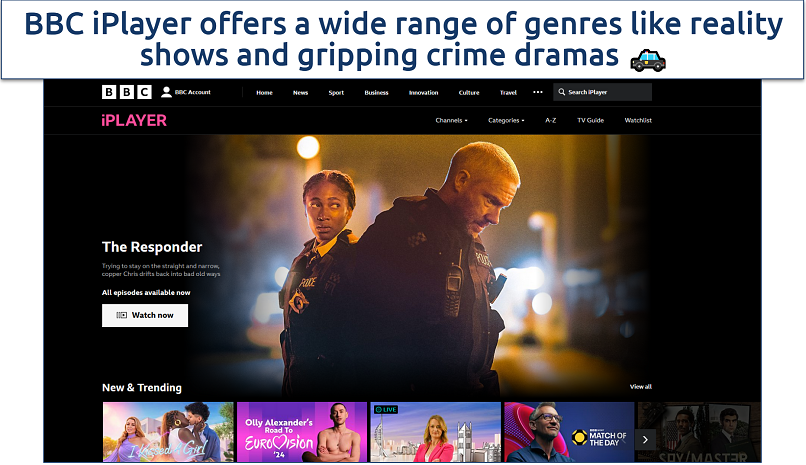 Screenshot of BBC iPlayer homepage