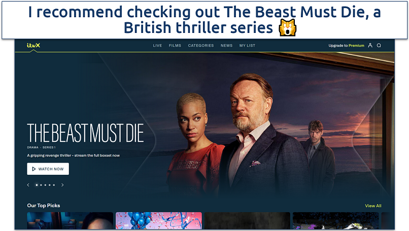 Screenshot of ITVX homepage