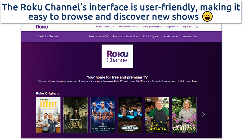 Screenshot of The Roku Channel homepage