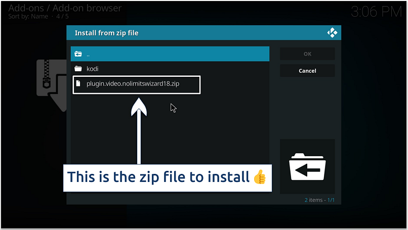 A screenshot showing the zip file to click to install No Limits Magic Build Wizard