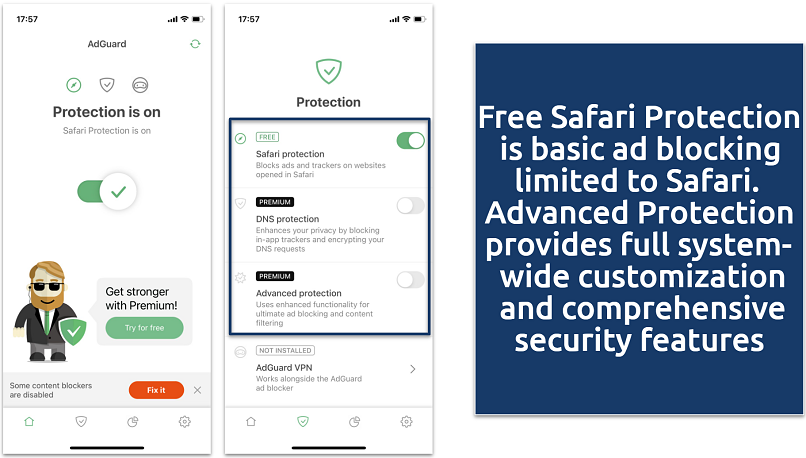 Screenshots of the AdGuard iPhone app