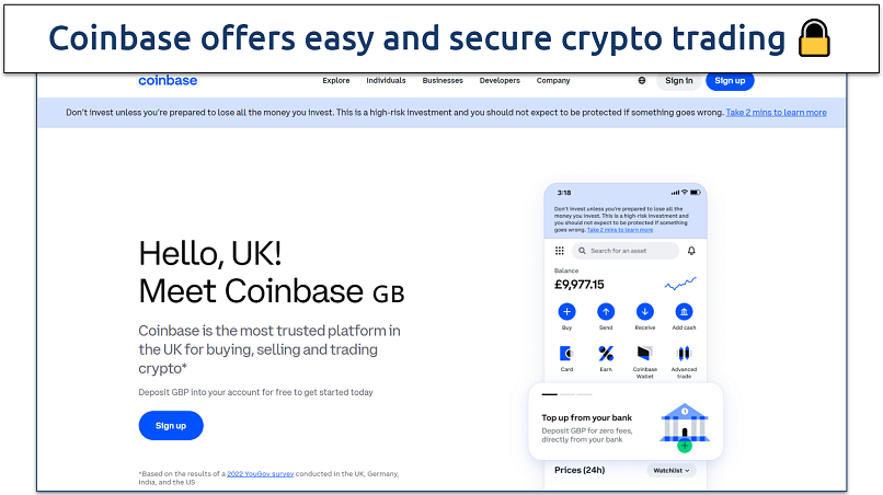 Screenshot of the Coinbase website