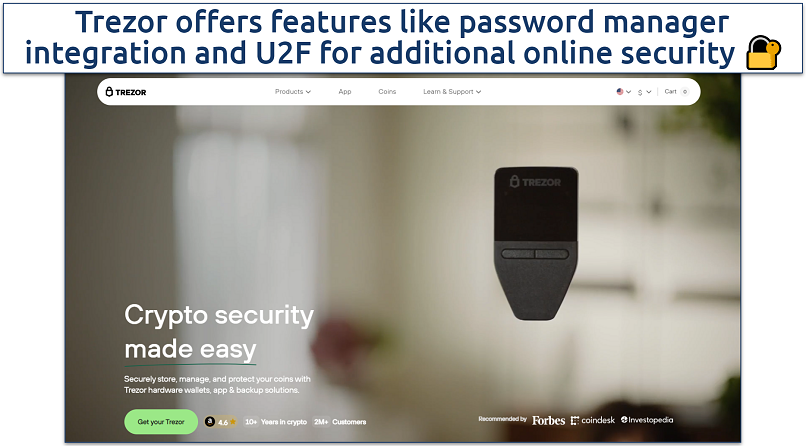 Screenshot of the Trezor website