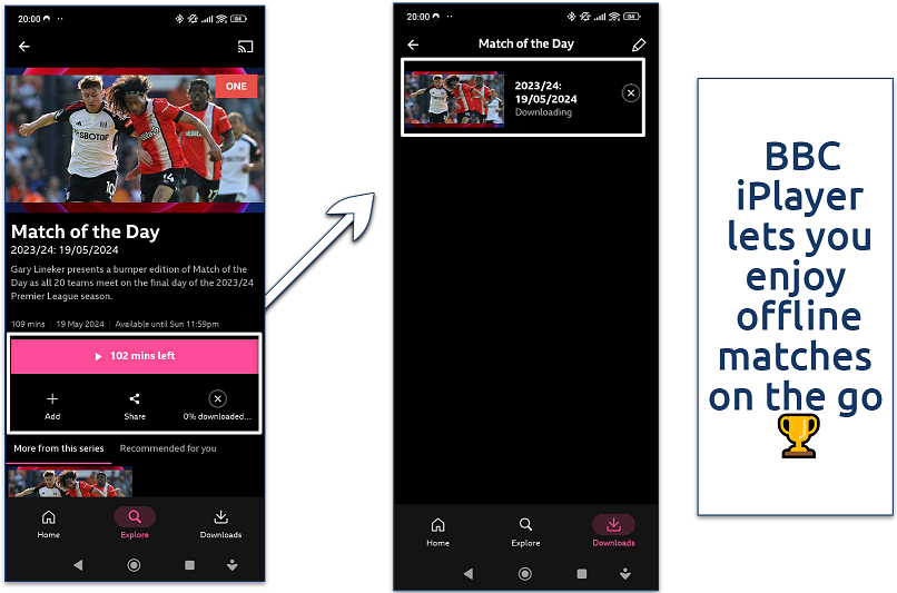 A screenshot showing BBC iPlayer's mobile app