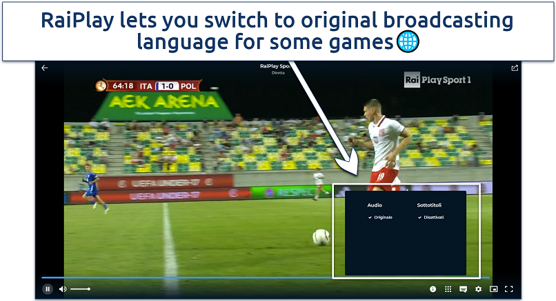 A screenshot showing RaiPlay's video player interface