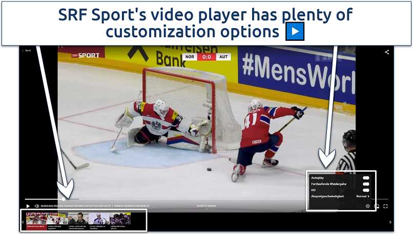 A screenshot showing SFR Sport's video player