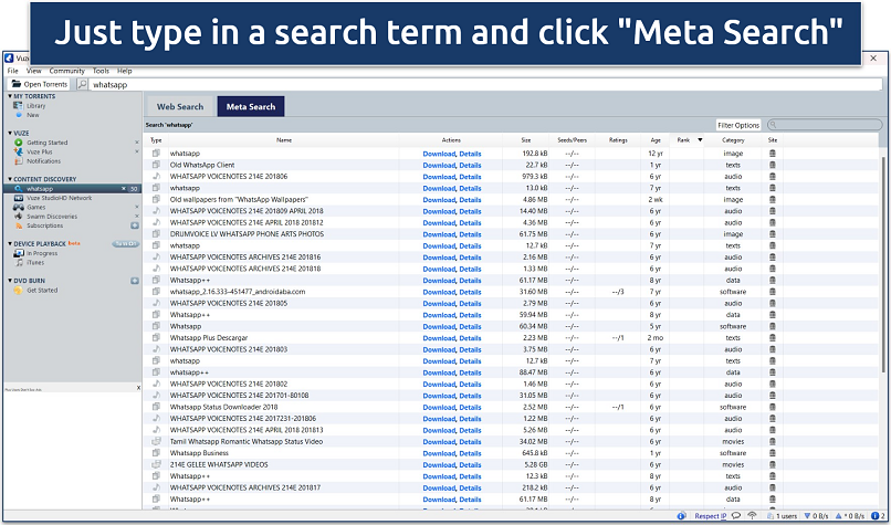 Screenshot of the Vuze client interface with the 