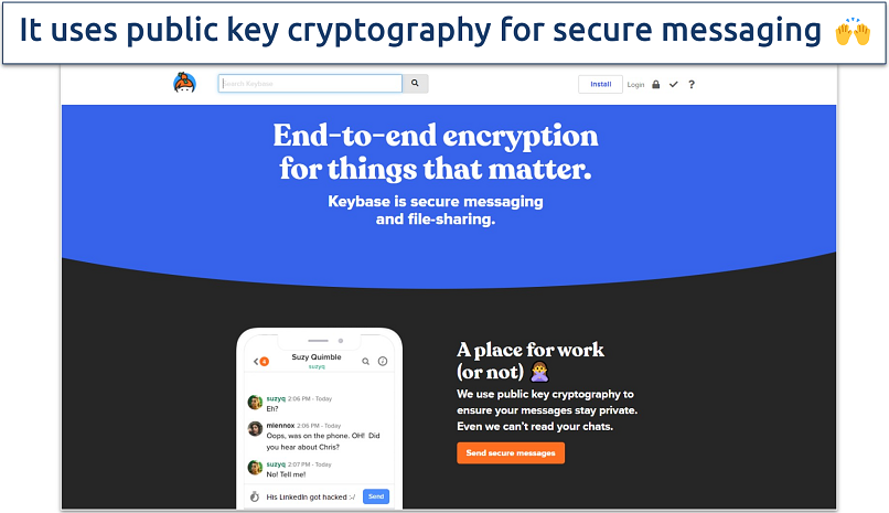 Images showing the landing page of Keybase's onion website