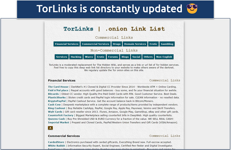 Image displaying the landing page of torlinks