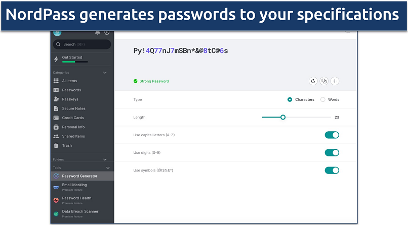 Screenshot of NordPass' password generator