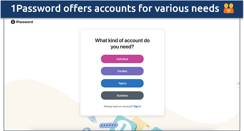 Screenshot of 1Password's sign up page