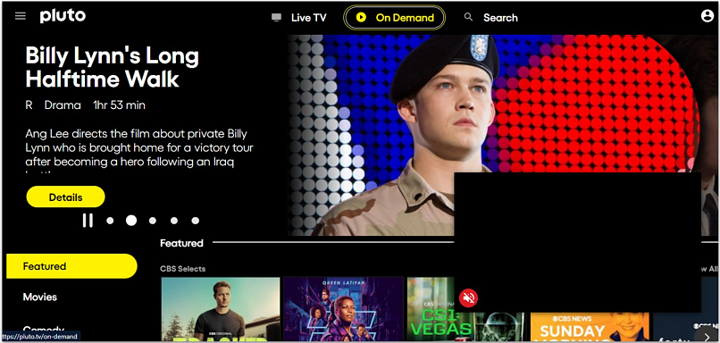 A screenshot showing the Pluto TV movie content page