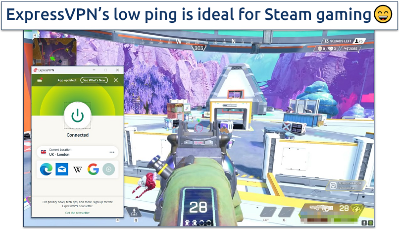 Screenshot of Apex Legends gameplay with ExpressVPN connected