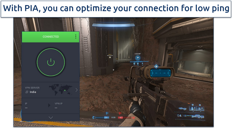 Screenshot of Steam gaming with PIA connected