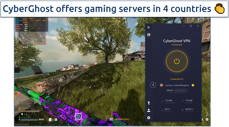 Screenshot of Warzone gameplay with CyberGhost connected