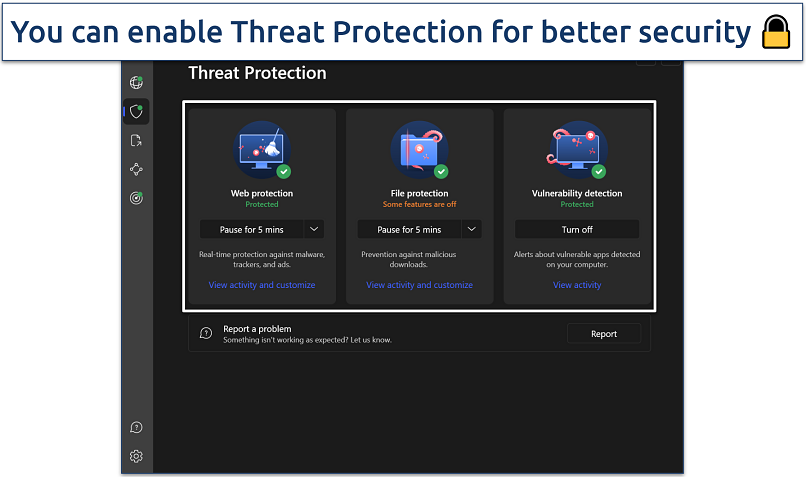 Screenshot of NordVPN's Threat Protection settings