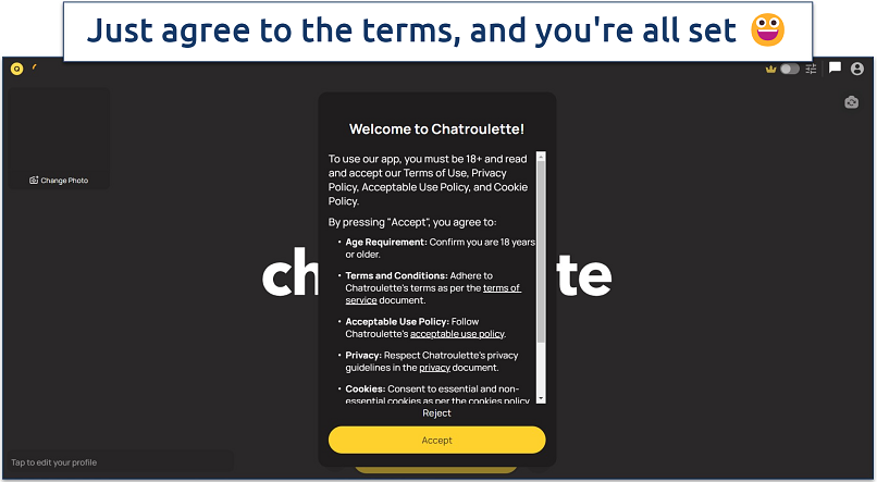 Screenshot of Chatroulette's terms of service