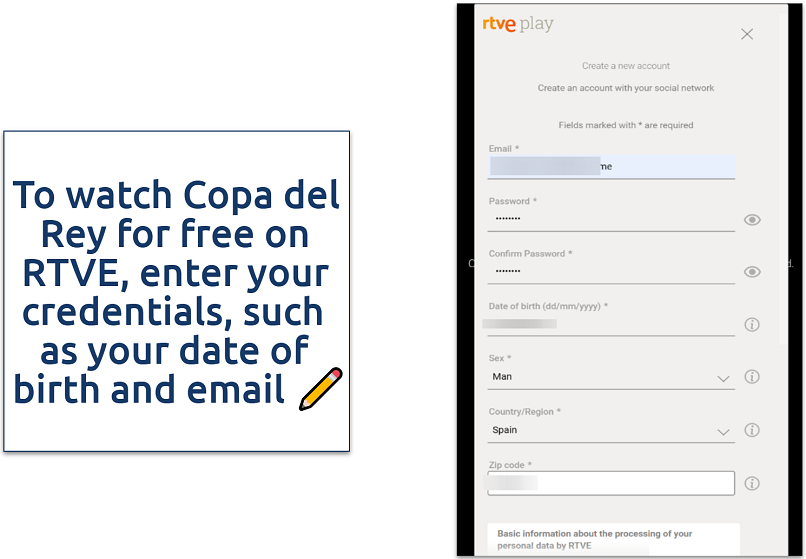 Screenshot showing RTVE registration