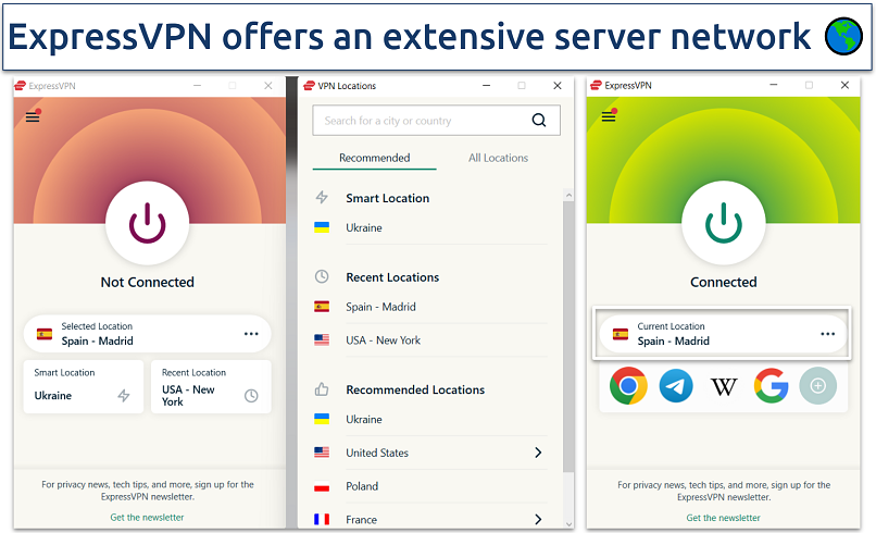 Screenshot showing ExpressVPN server list