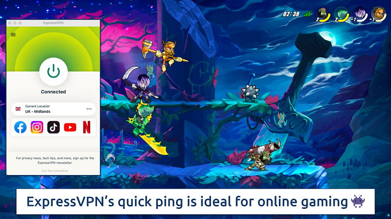 Screenshot of the ExpressVPN app over an online game