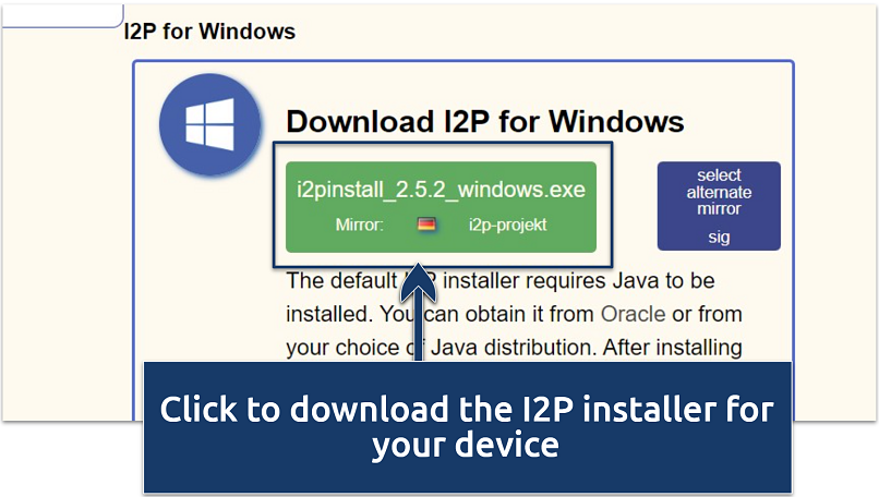 A screenshot showing the I2P installer Windows download file