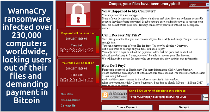 Screenshot of Wannacry ransomware