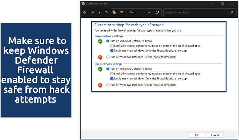 Screenshot of Windows Defender Firewall