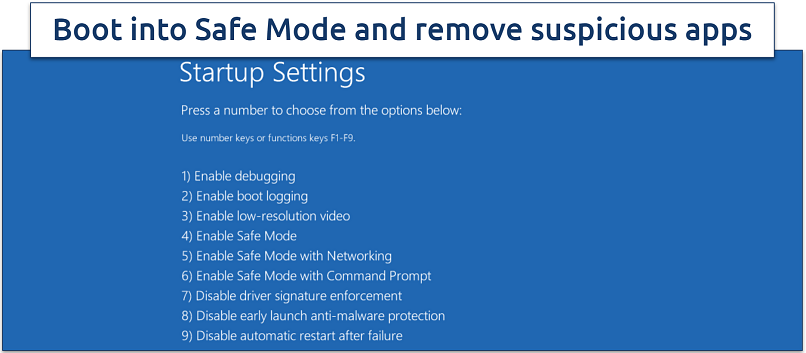 Screenshot of Windows startup settings