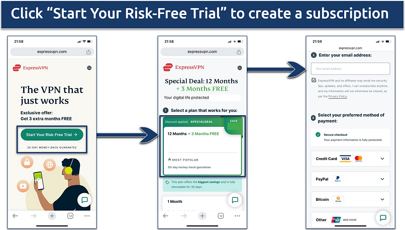 Click “Start Your Risk-Free Trial” to create a subscription