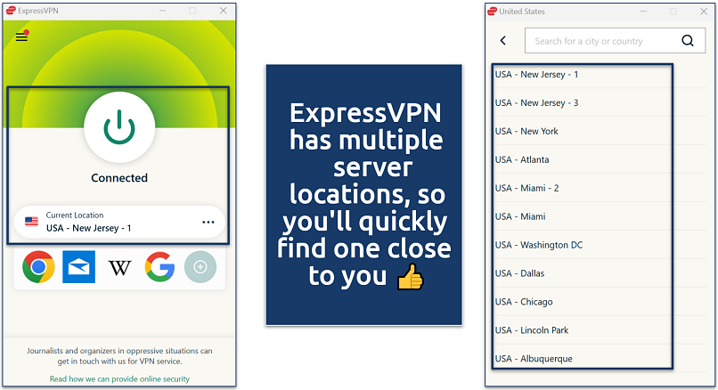 Screenshot of ExpressVPN's server network