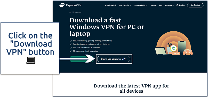 A screenshot showing the ExpressVPN's download page