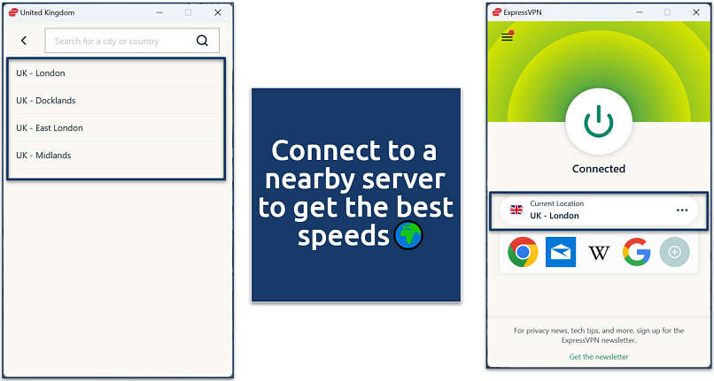 A screenshot showing ExpressVPN's server selection interface