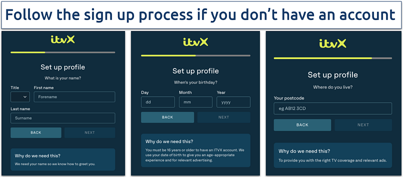 A screenshot showing ITVX's registration process