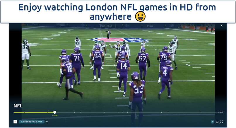 A screenshot showing an NFL game on ITVX