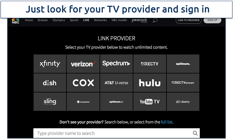 Screenshot of Oxygen True Crime TV provider selection page on the NBC website