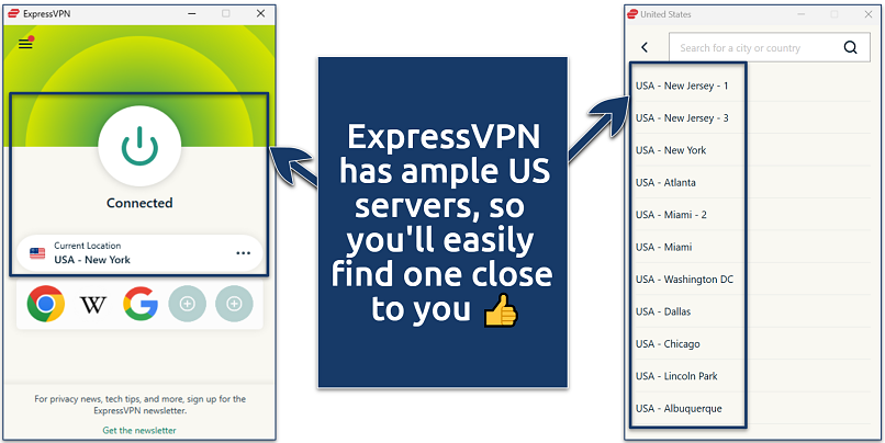 Screenshot of ExpressVPN servers