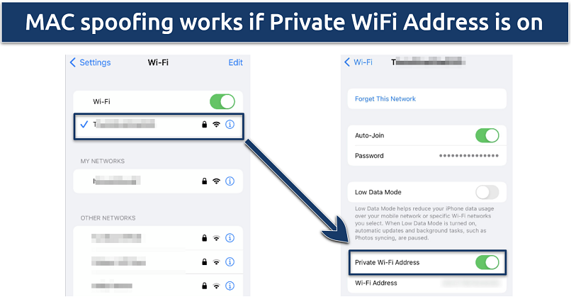 Screenshot showing Private WiFi Address option on iOS