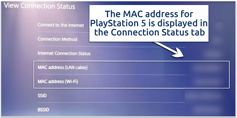 Screenshot showing MAC address on PlayStation 5